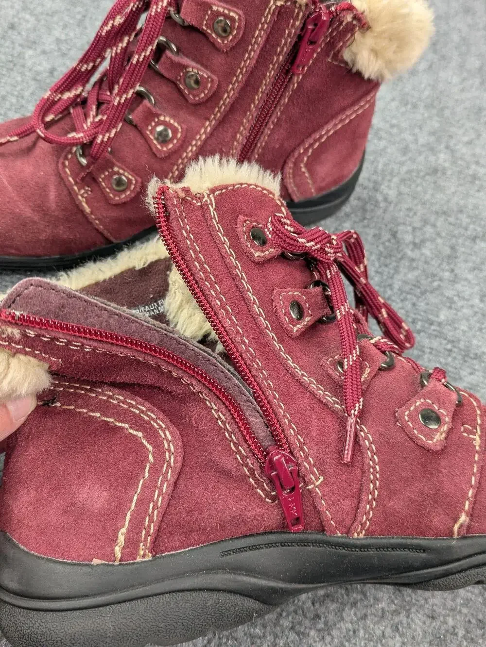 Earth Origins Boots Womens 8 Red Crowley Leather Faux Fur Ankle Zip Lace Up